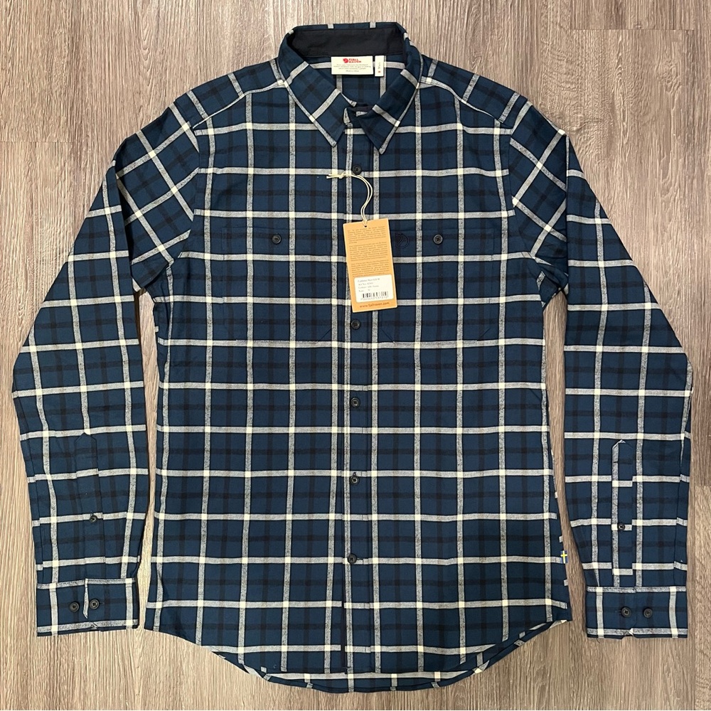 NEW Fjallraven Men’s Fjallslim Tech Flannel Plaid LS Shirt - Blue Medium